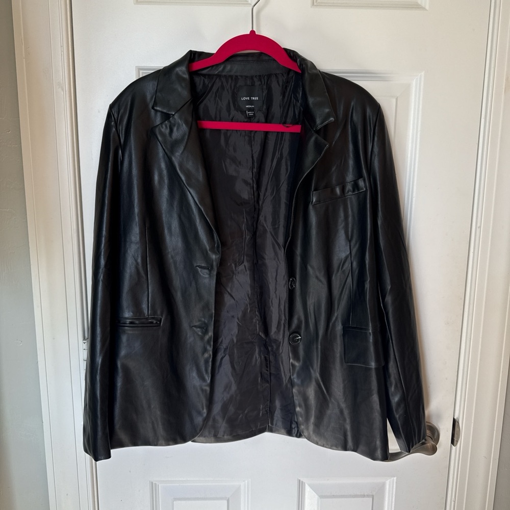 Love Tree Black Faux Leather Blazer